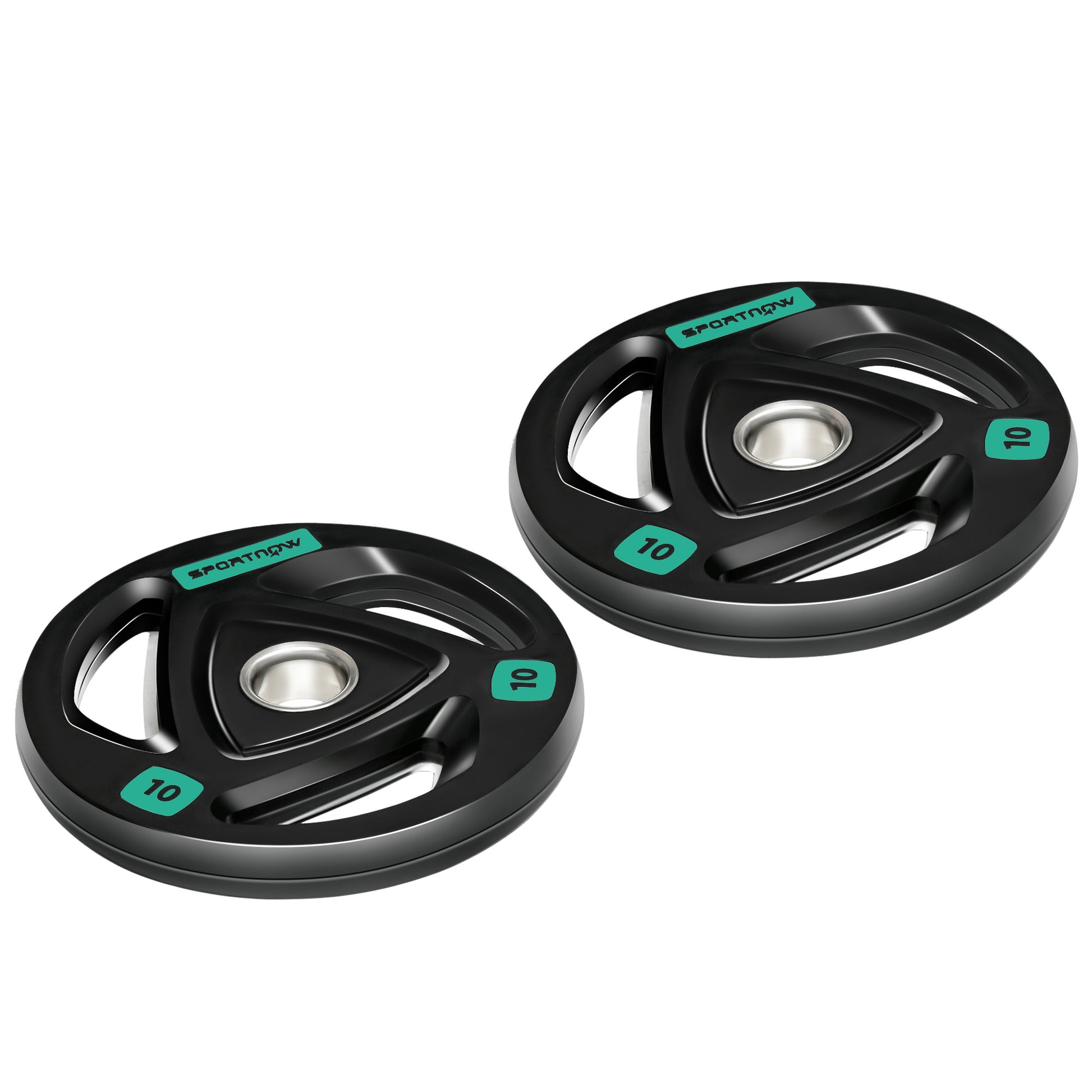 Two 10Kg Olympic Weight Plates, Tri-Grip Barbell Weights Set, with 5Cm Holes