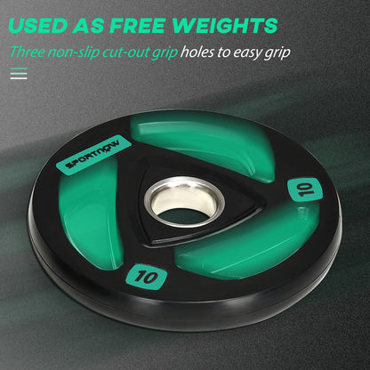 Two 10Kg Olympic Weight Plates, Tri-Grip Barbell Weights Set, with 5Cm Holes
