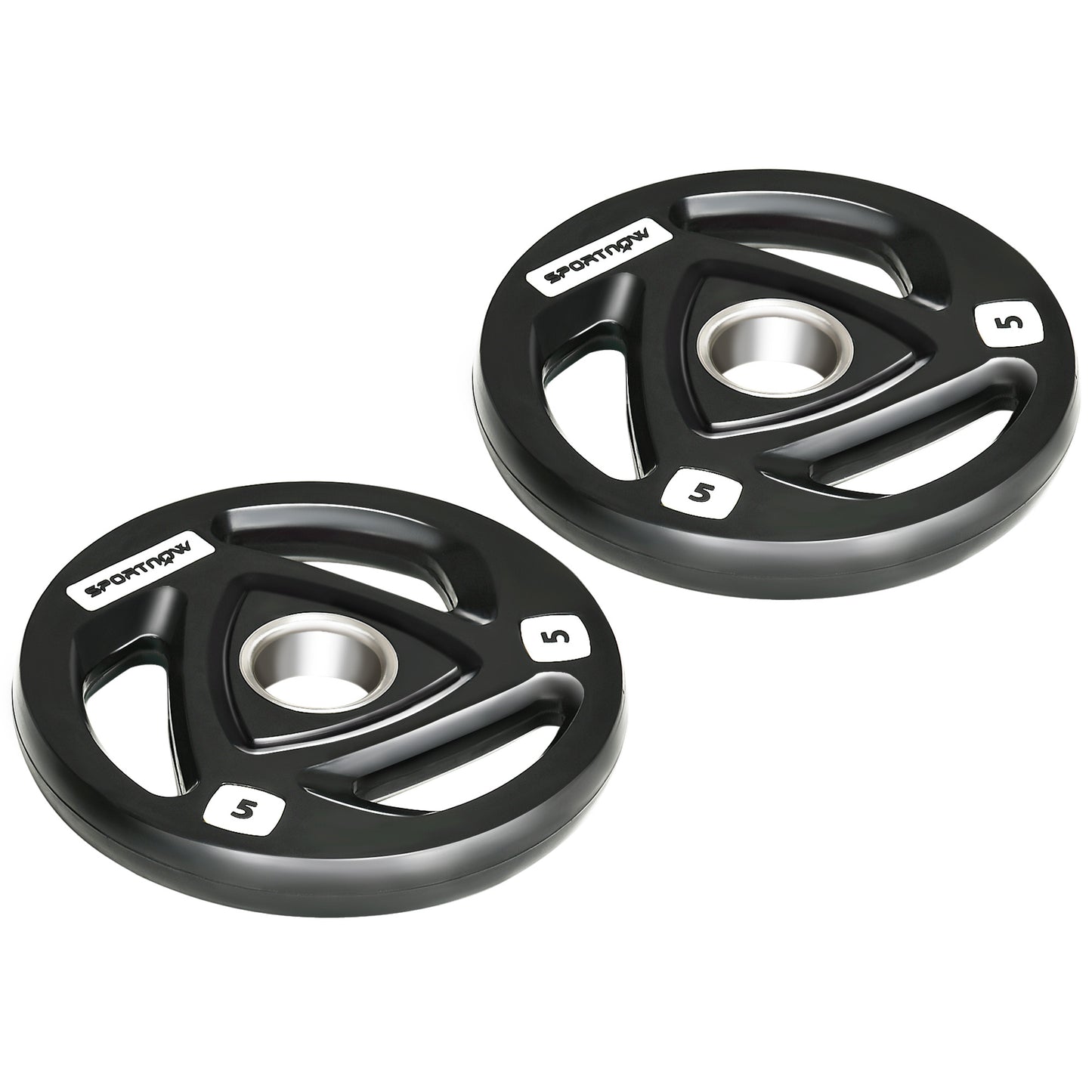 Two 10Kg Olympic Weight Plates, Tri-Grip Barbell Weights Set, with 5Cm Holes