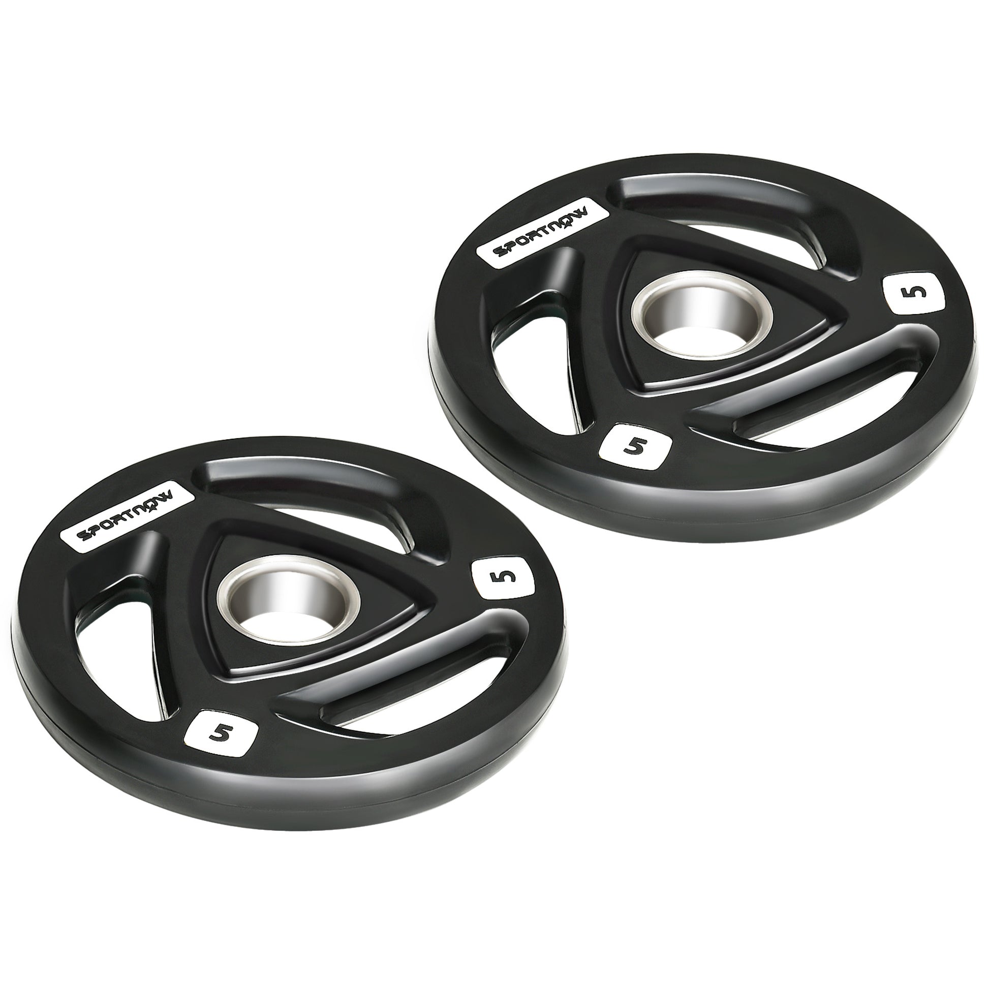 Two 10Kg Olympic Weight Plates, Tri-Grip Barbell Weights Set, with 5Cm Holes