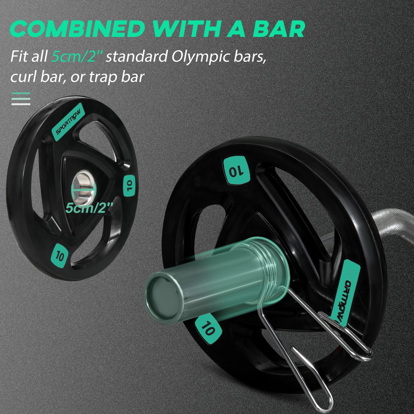 Two 10Kg Olympic Weight Plates, Tri-Grip Barbell Weights Set, with 5Cm Holes