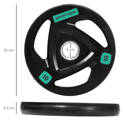 Two 10Kg Olympic Weight Plates, Tri-Grip Barbell Weights Set, with 5Cm Holes