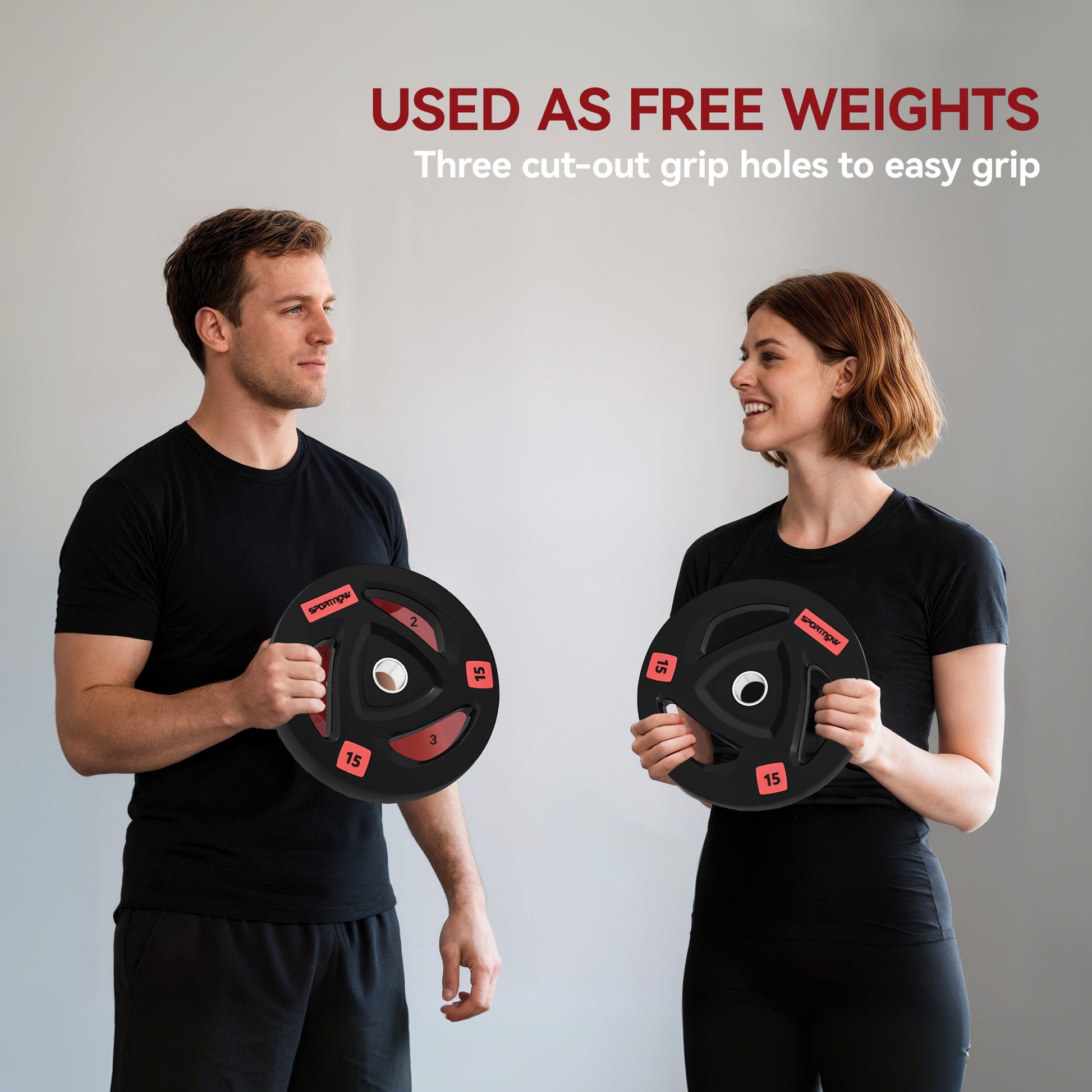 Two 10Kg Olympic Weight Plates, Tri-Grip Barbell Weights Set, with 5Cm Holes