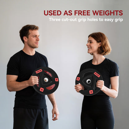 Two 10Kg Olympic Weight Plates, Tri-Grip Barbell Weights Set, with 5Cm Holes