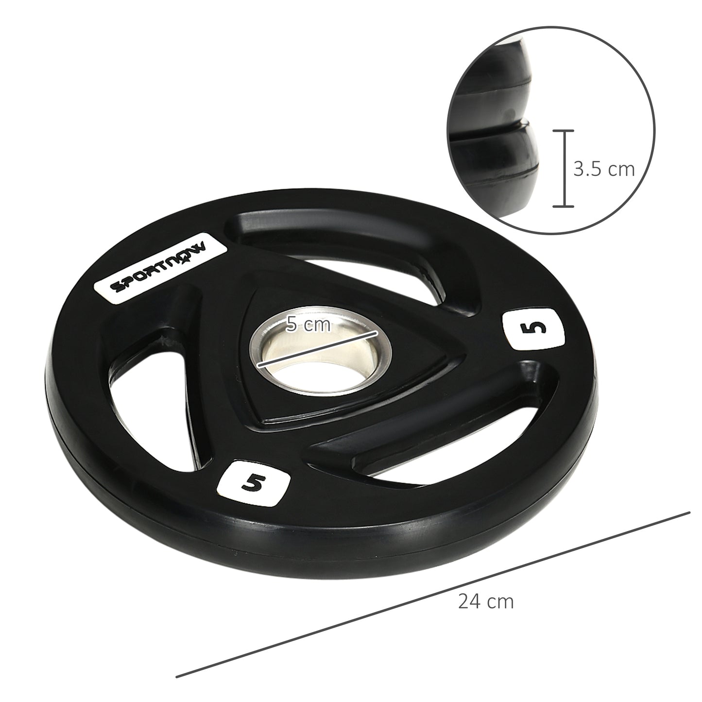 Two 10Kg Olympic Weight Plates, Tri-Grip Barbell Weights Set, with 5Cm Holes