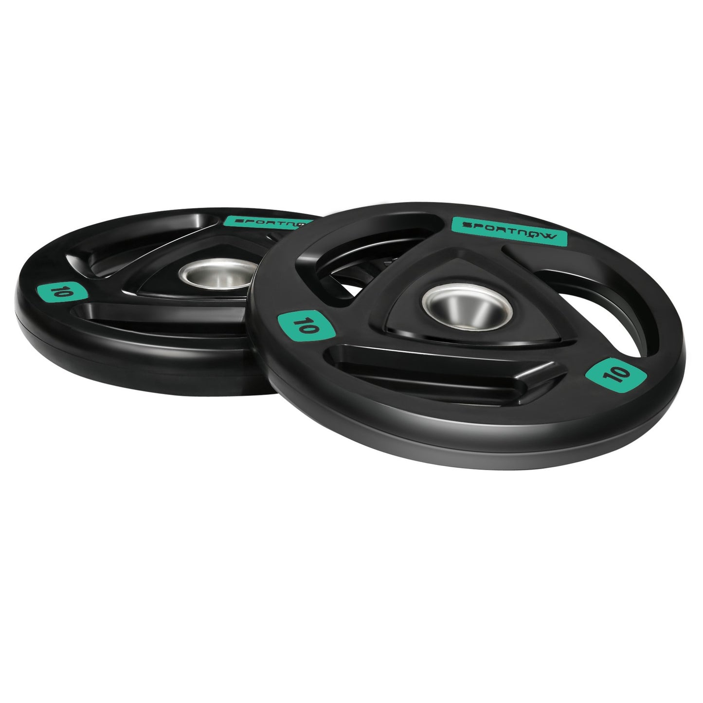 Two 10Kg Olympic Weight Plates, Tri-Grip Barbell Weights Set, with 5Cm Holes