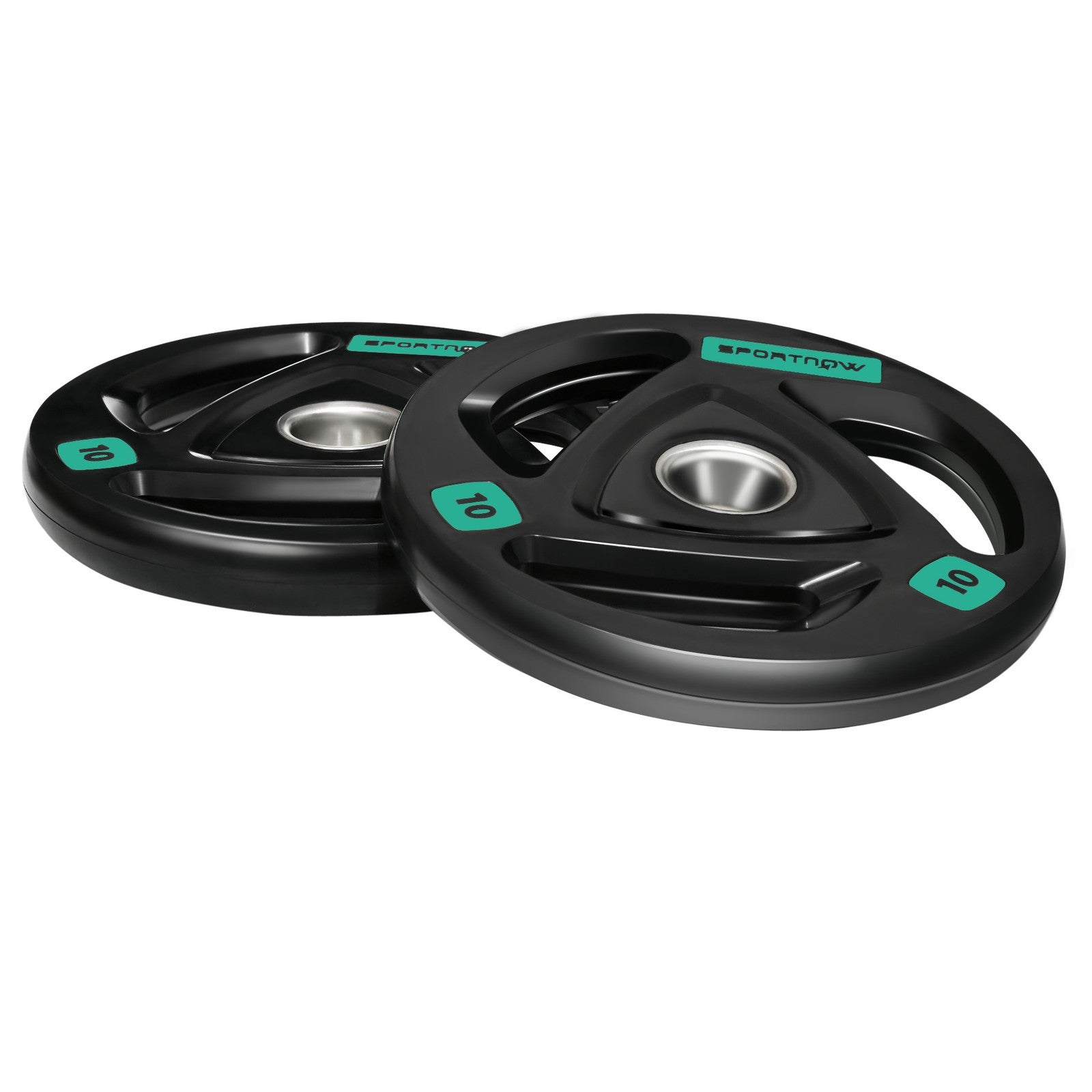 Two 10Kg Olympic Weight Plates, Tri-Grip Barbell Weights Set, with 5Cm Holes
