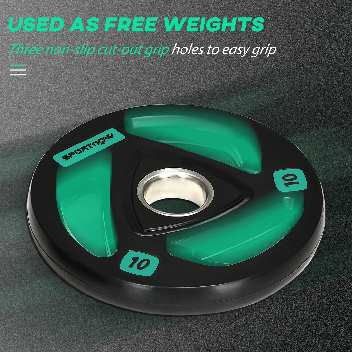Two 10Kg Olympic Weight Plates, Tri-Grip Barbell Weights Set, with 5Cm Holes