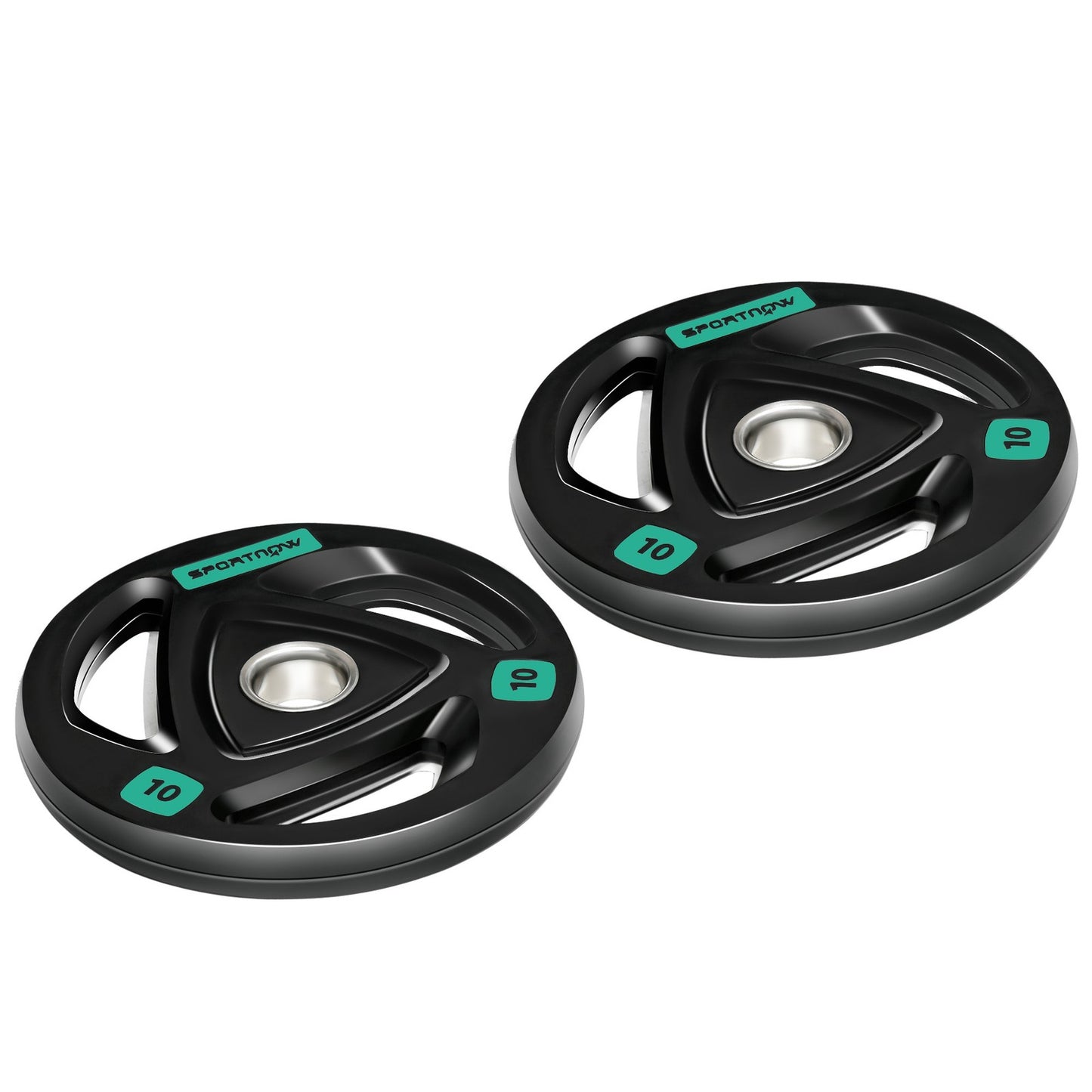 Two 10Kg Olympic Weight Plates, Tri-Grip Barbell Weights Set, with 5Cm Holes
