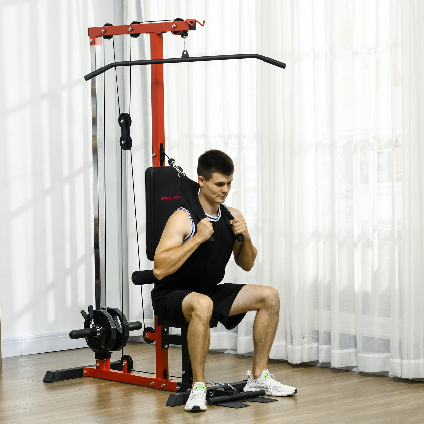 Pull up Bar Stand Power Cage with Adjustable Seat, Home Gym