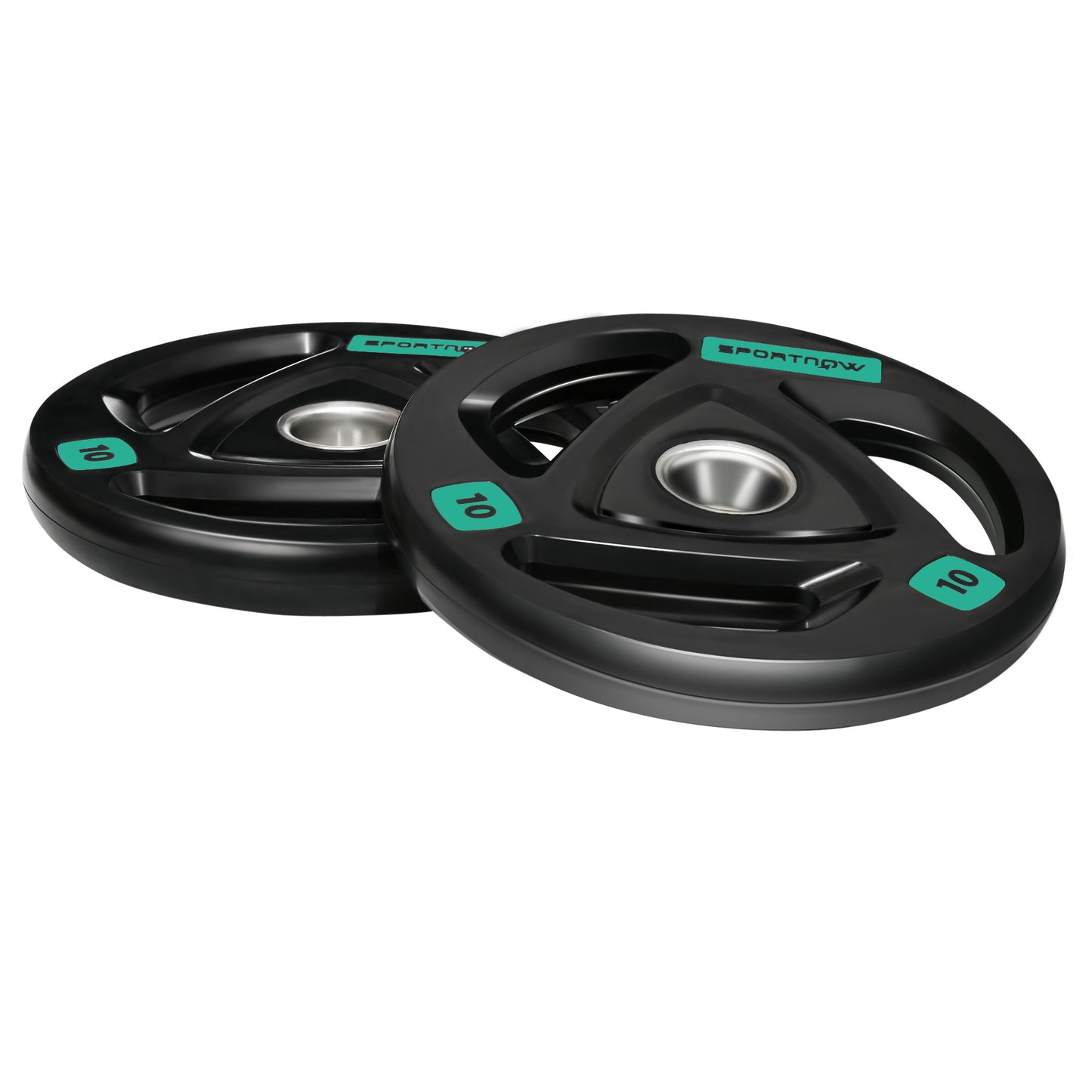 Two 10Kg Olympic Weight Plates, Tri-Grip Barbell Weights Set, with 5Cm Holes