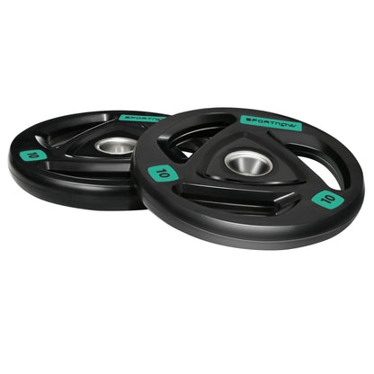 Two 10Kg Olympic Weight Plates, Tri-Grip Barbell Weights Set, with 5Cm Holes