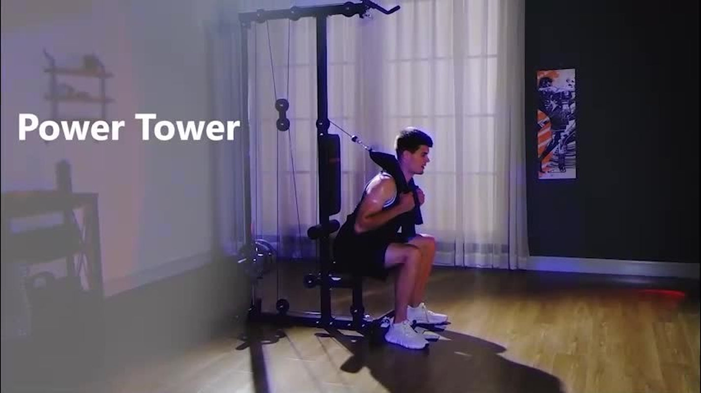 Pull up Bar Stand Power Cage with Adjustable Seat, Home Gym