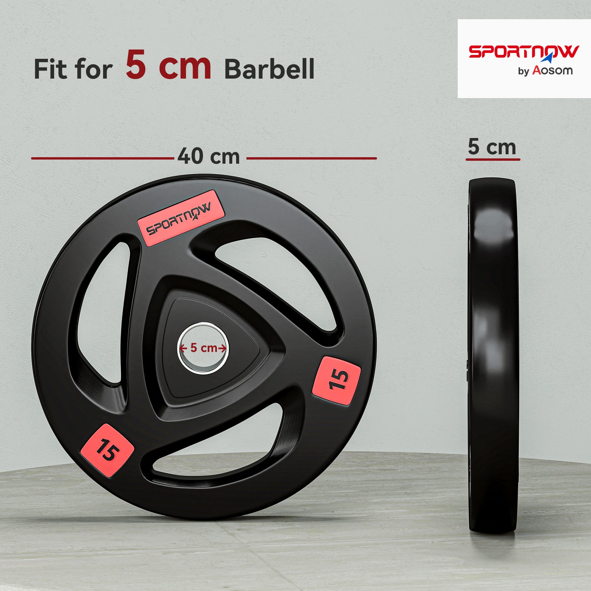 Two 10Kg Olympic Weight Plates, Tri-Grip Barbell Weights Set, with 5Cm Holes