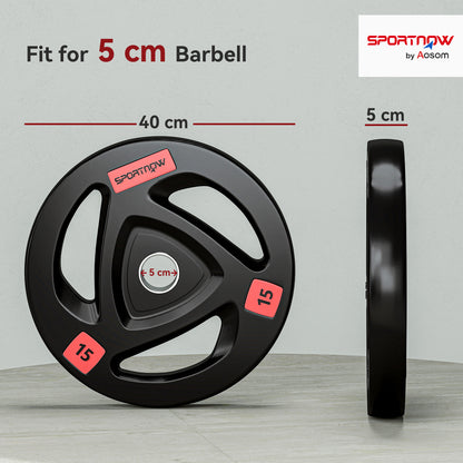 Two 10Kg Olympic Weight Plates, Tri-Grip Barbell Weights Set, with 5Cm Holes