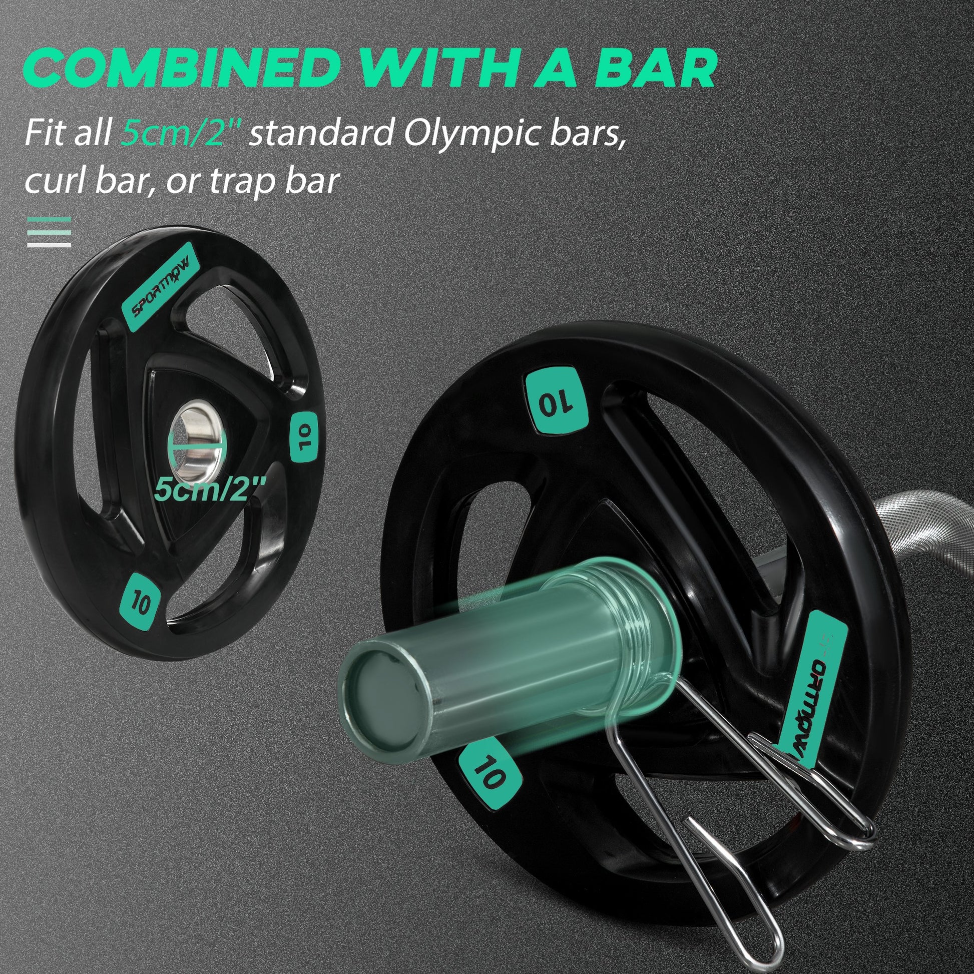 Two 10Kg Olympic Weight Plates, Tri-Grip Barbell Weights Set, with 5Cm Holes
